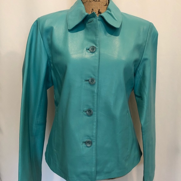 SERRANO LEATHER Teal Blue Blazer Jacket NWT - Picture 2 of 8